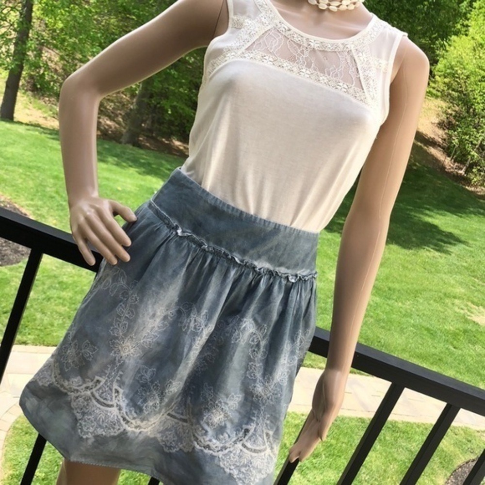 Promod Lace embellished blue tie-dye skirt
